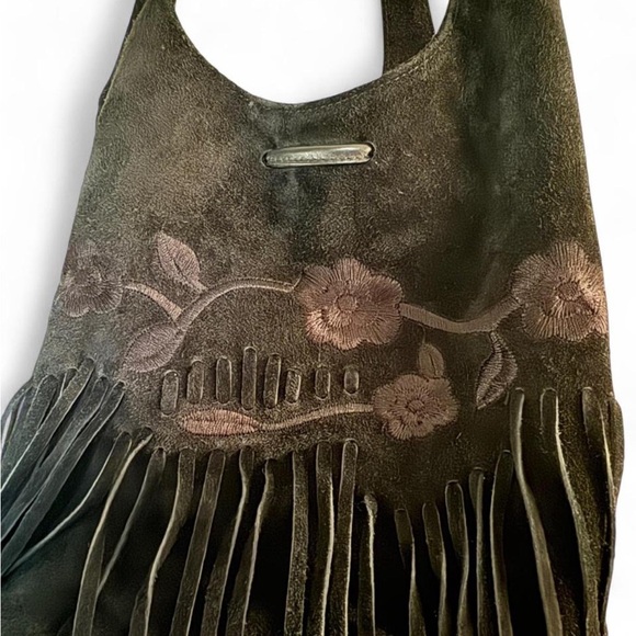 Genuine Leather Suede Fringe Floral Embroidery Shoulder Bag / Bucket Bag - Picture 2 of 8